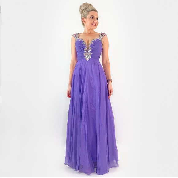 Purple Rhinestone Glam Pageant Prom Dress - Picture 5 of 8